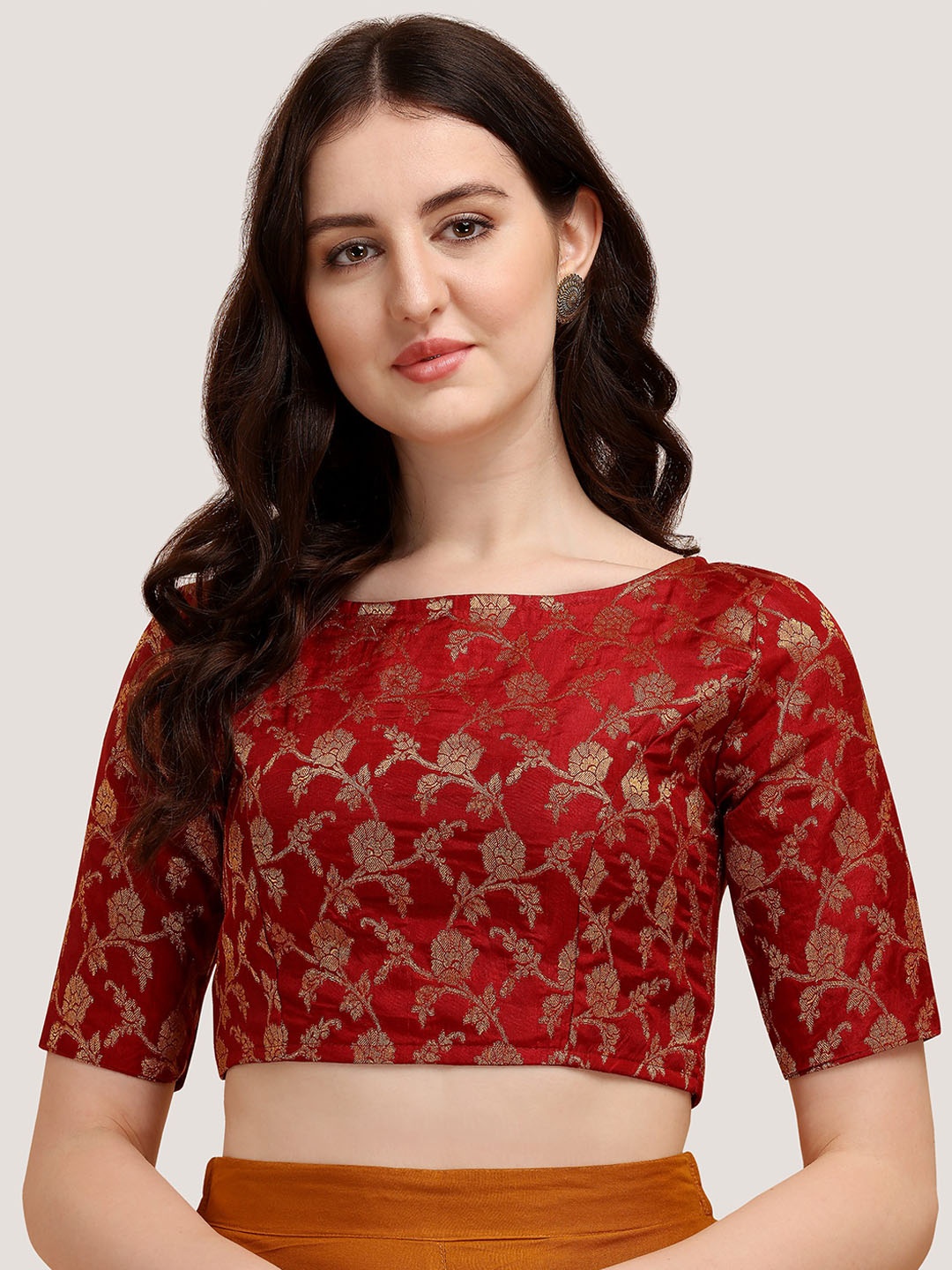 

Oomph! Woven Design Boat Neck Saree Blouse, Maroon