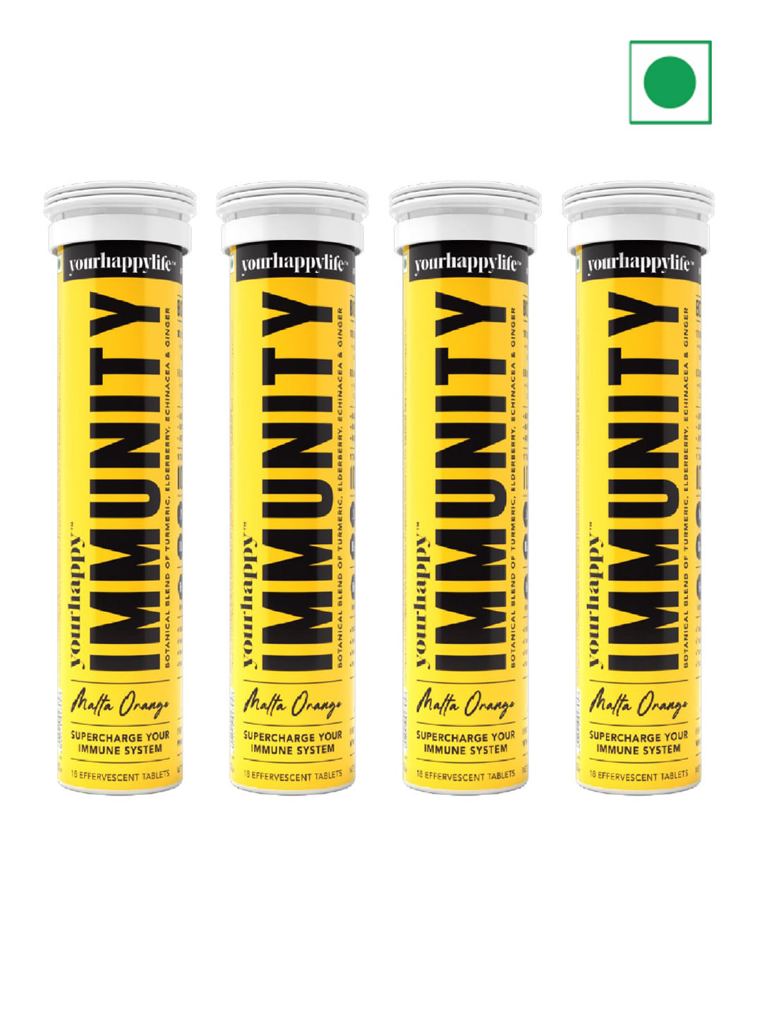

yourhappylife Set Of 4 Immunity Fizz For Strengthening Immune System - 18 Tablets Each, Yellow