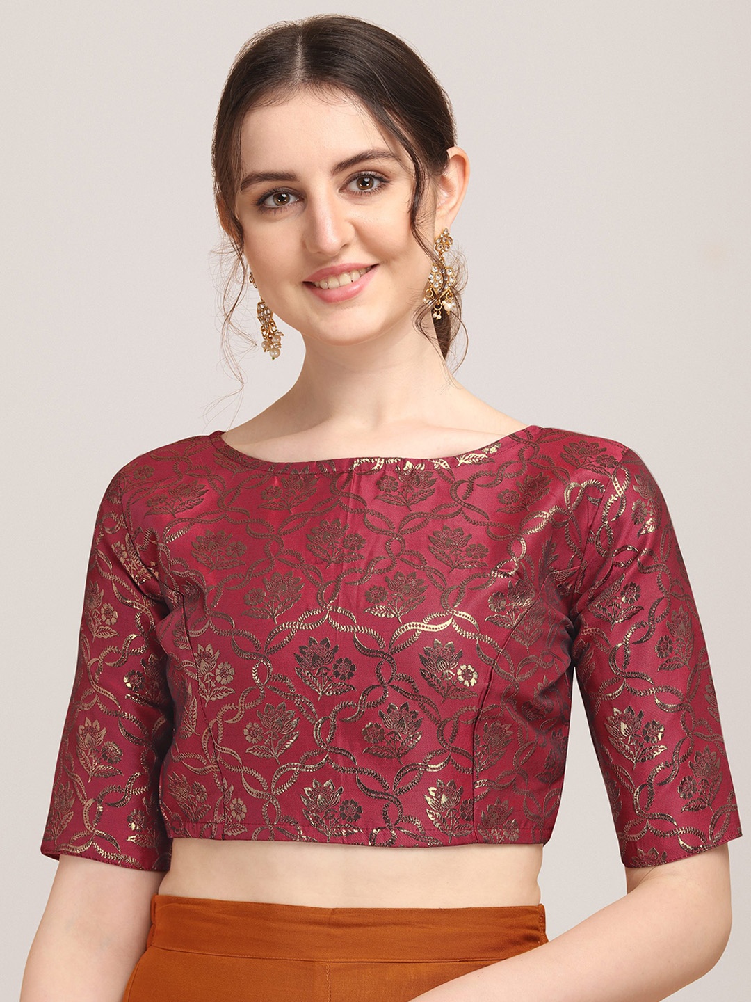 

Oomph! Woven Design Silk Saree Blouse, Red