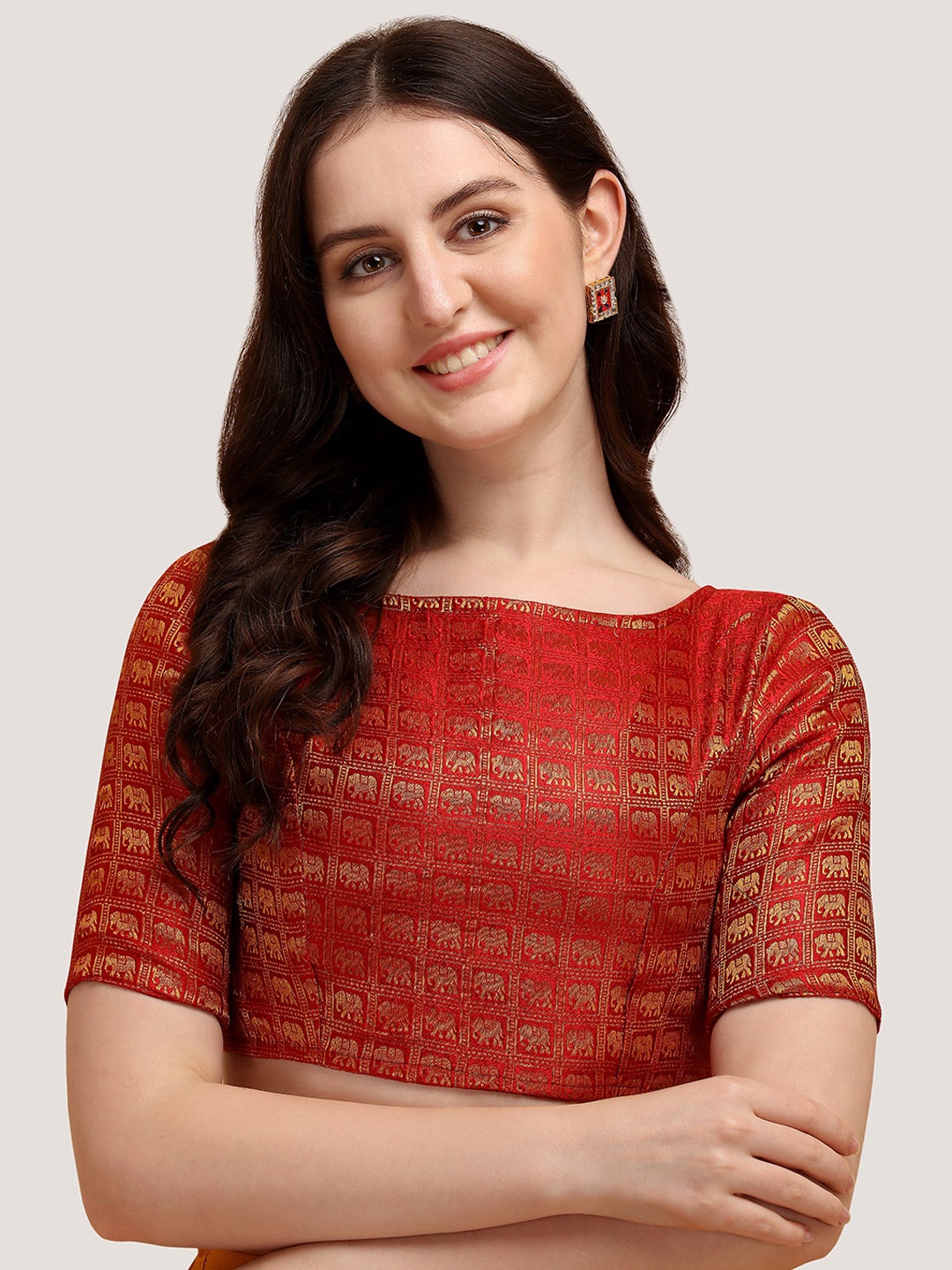 

Oomph! Woven Design Silk Saree Blouse, Red