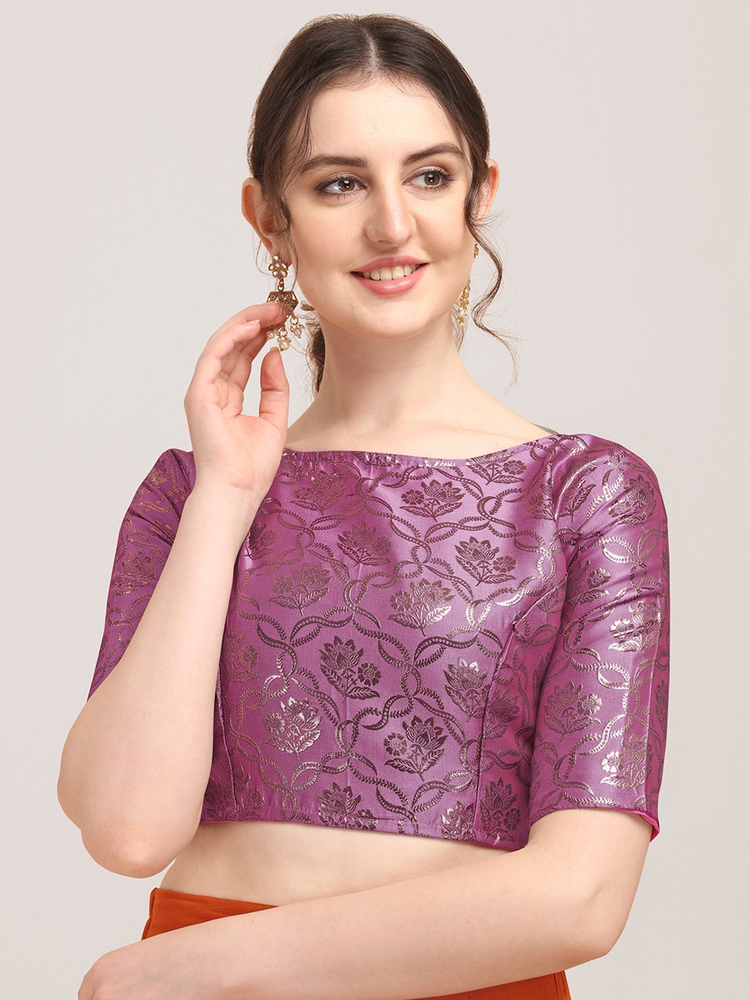 

Oomph! Woven Design Boat Neck Saree Blouse, Pink