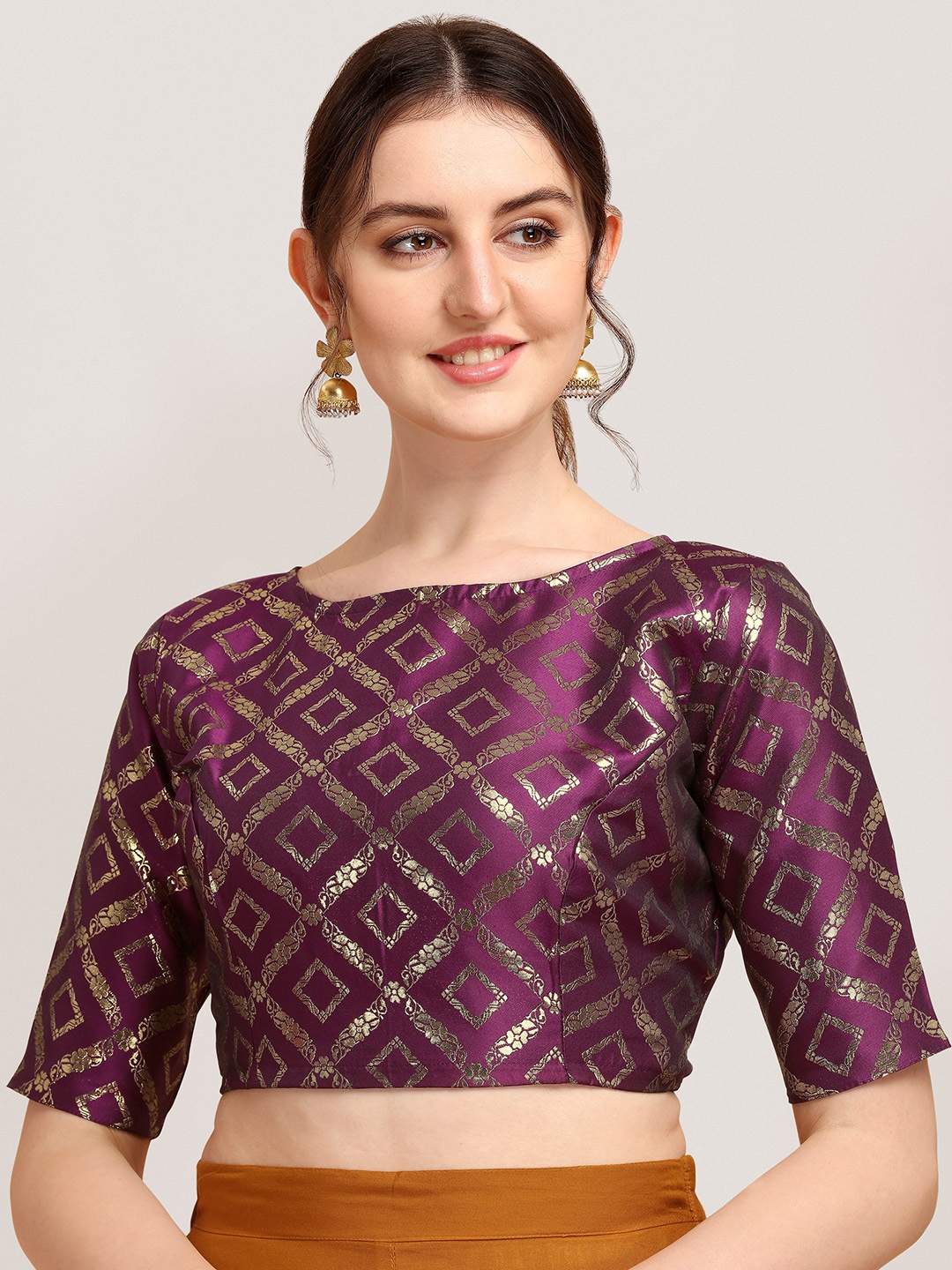 

Oomph! Geometric Woven Design Saree Blouse, Purple