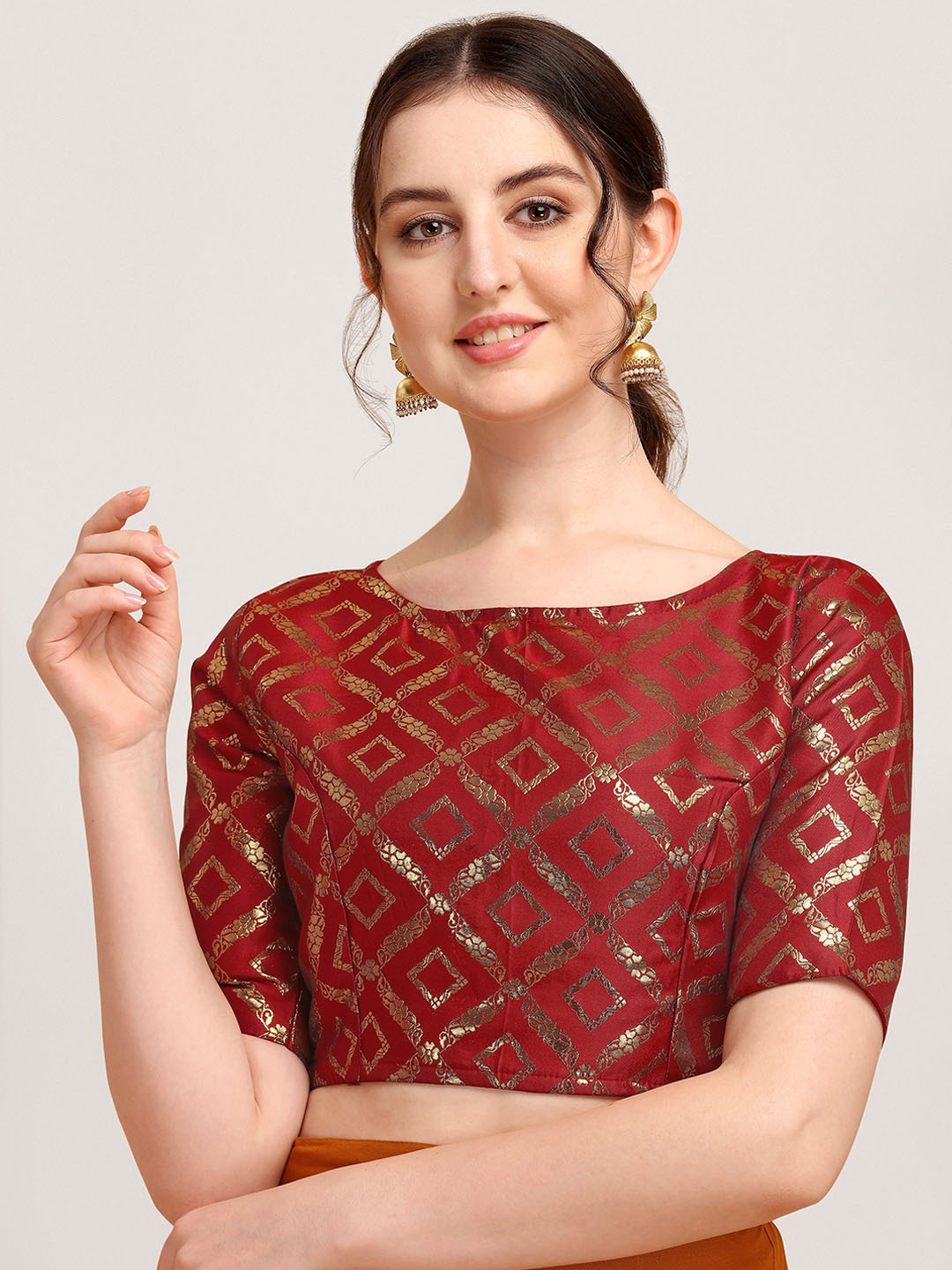 

Oomph! Geometric Woven Design Saree Blouse, Red