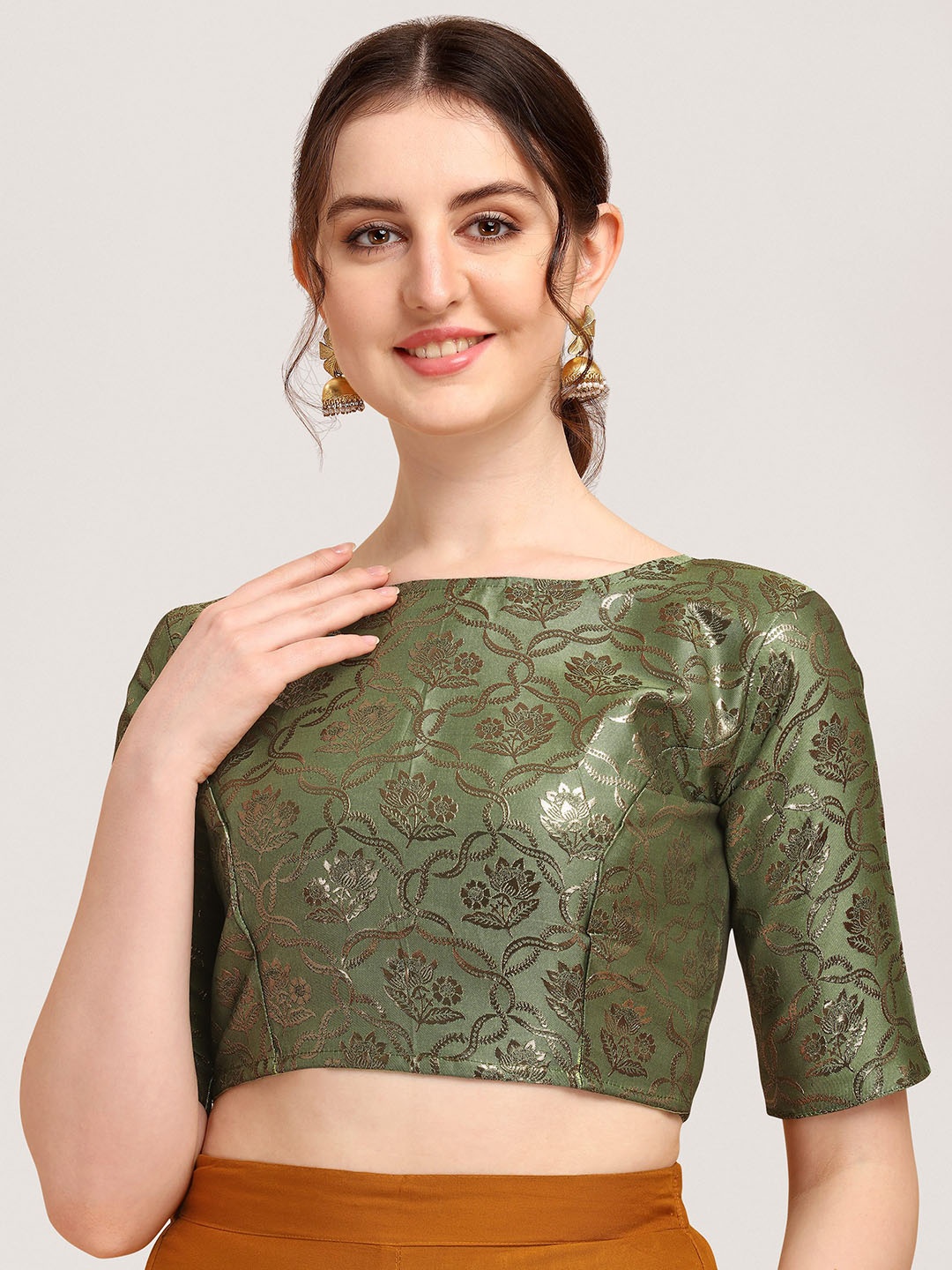 

Oomph! Woven Design Saree Blouse, Green