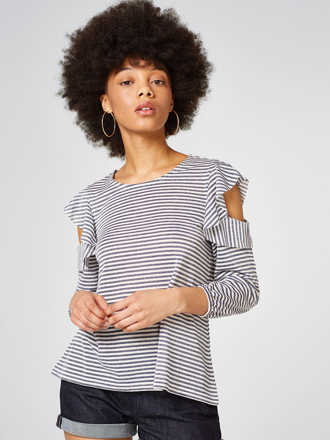 

ESPRIT Women Navy & Off-White Striped Top, Navy blue