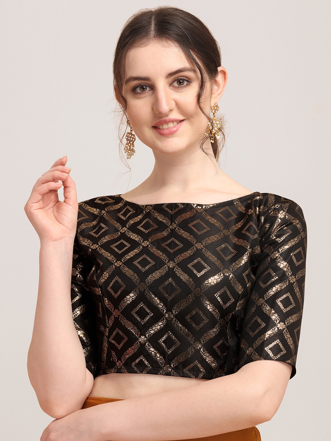 

Oomph! Woven Design Silk Saree Blouse, Black