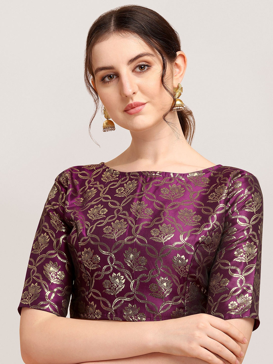 

Oomph! Woven Design Boat Neck Saree Blouse, Purple