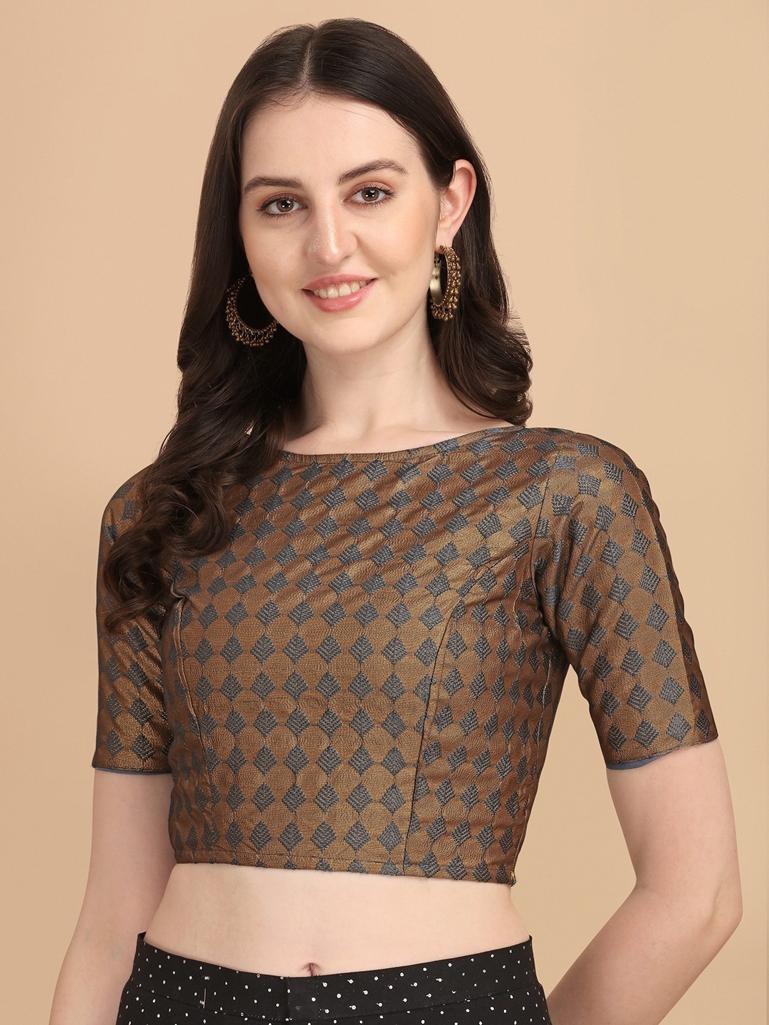 

Oomph! Woven Design Silk Saree Blouse, Copper