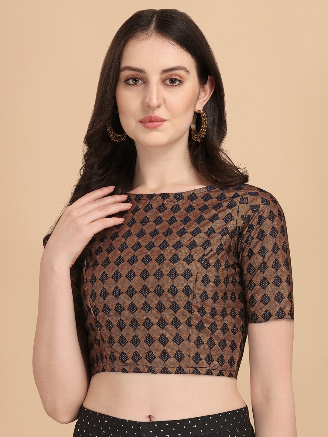 

Oomph! Woven Design Silk Saree Blouse, Copper