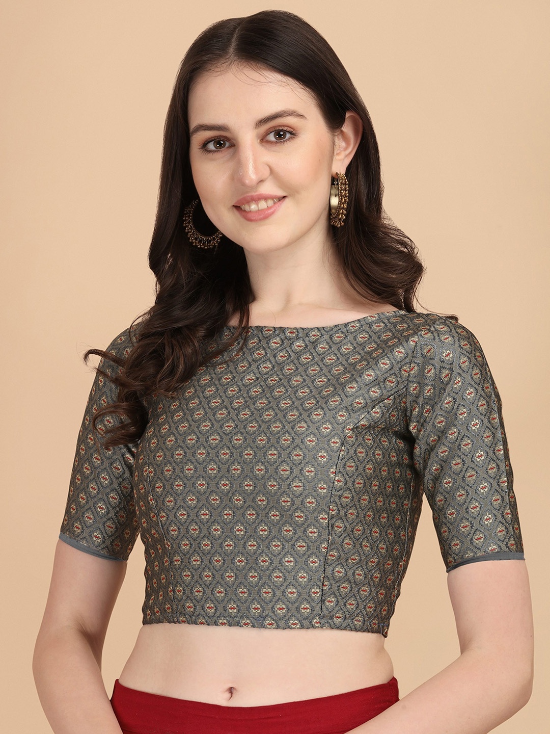 

Oomph! Woven Design Silk Saree Blouse, Grey