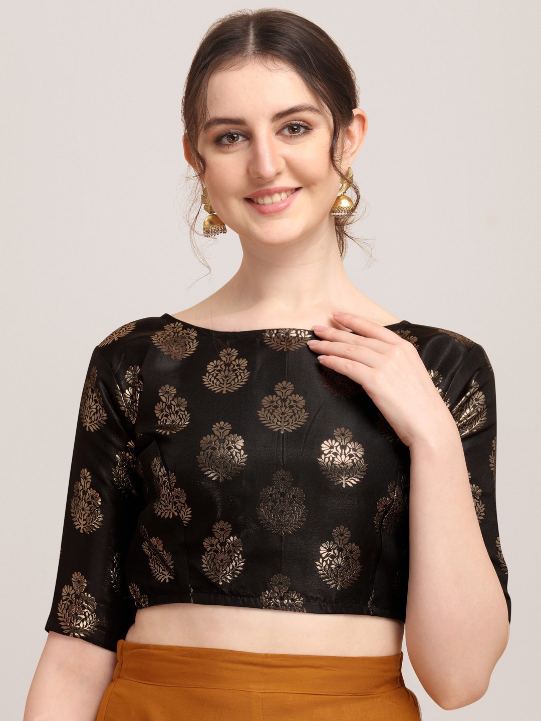 

Oomph! Woven Design Silk Saree Blouse, Black