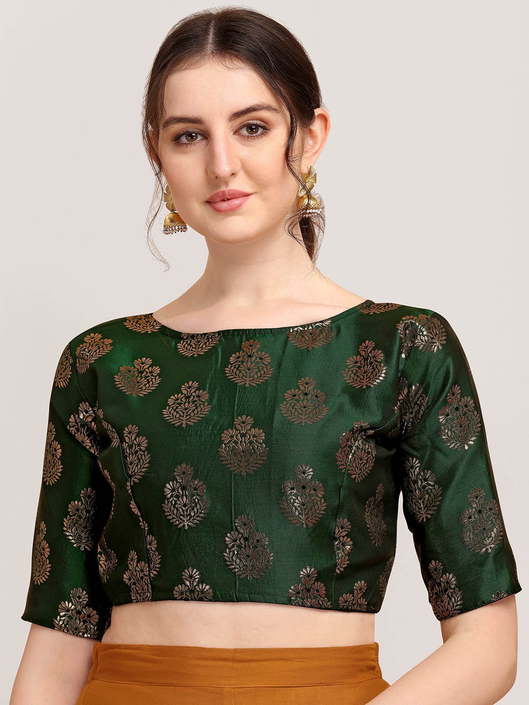 

Oomph! Woven Design Boat Neck Saree Blouse, Green