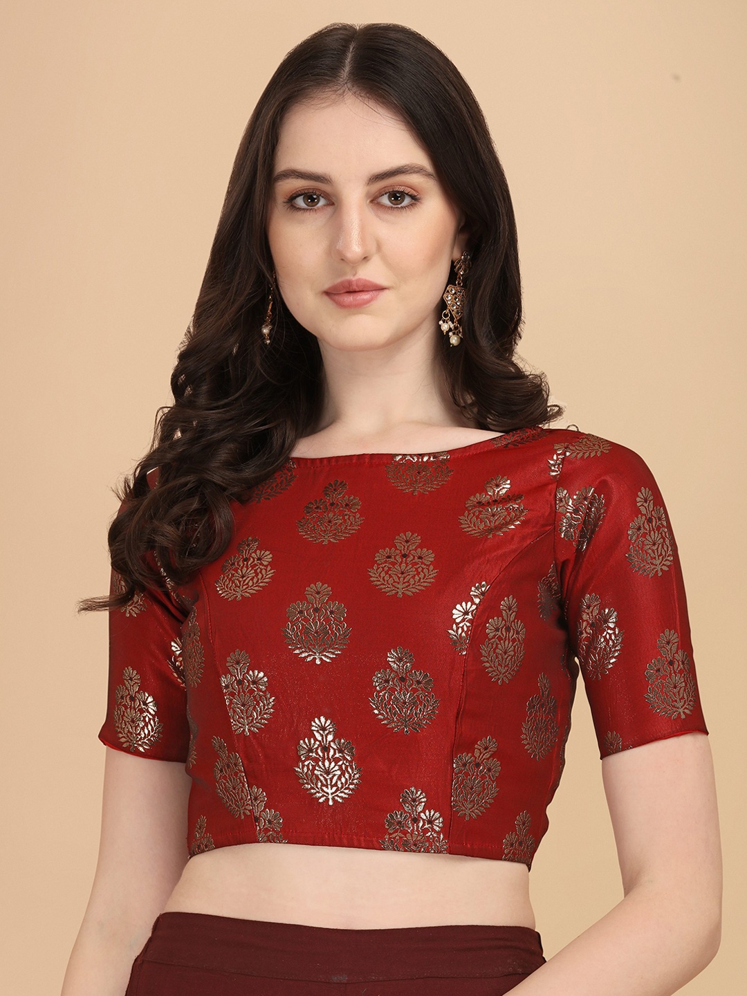 

Oomph! Woven Design Silk Saree Blouse, Red