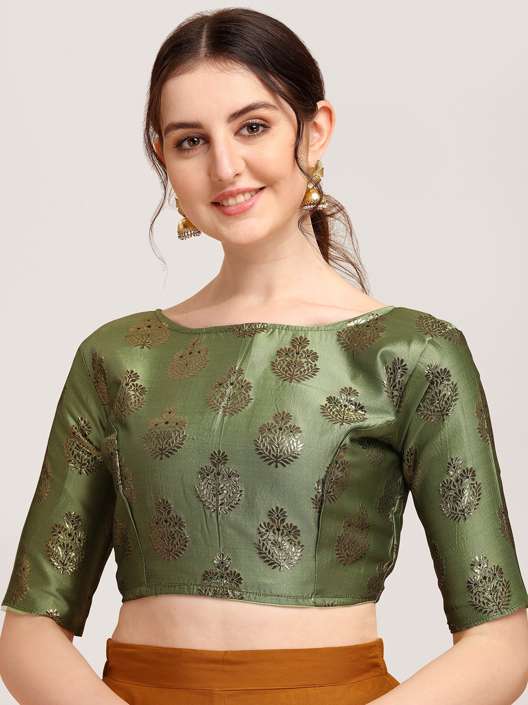 

Oomph! Woven Design Silk Saree Blouse, Green