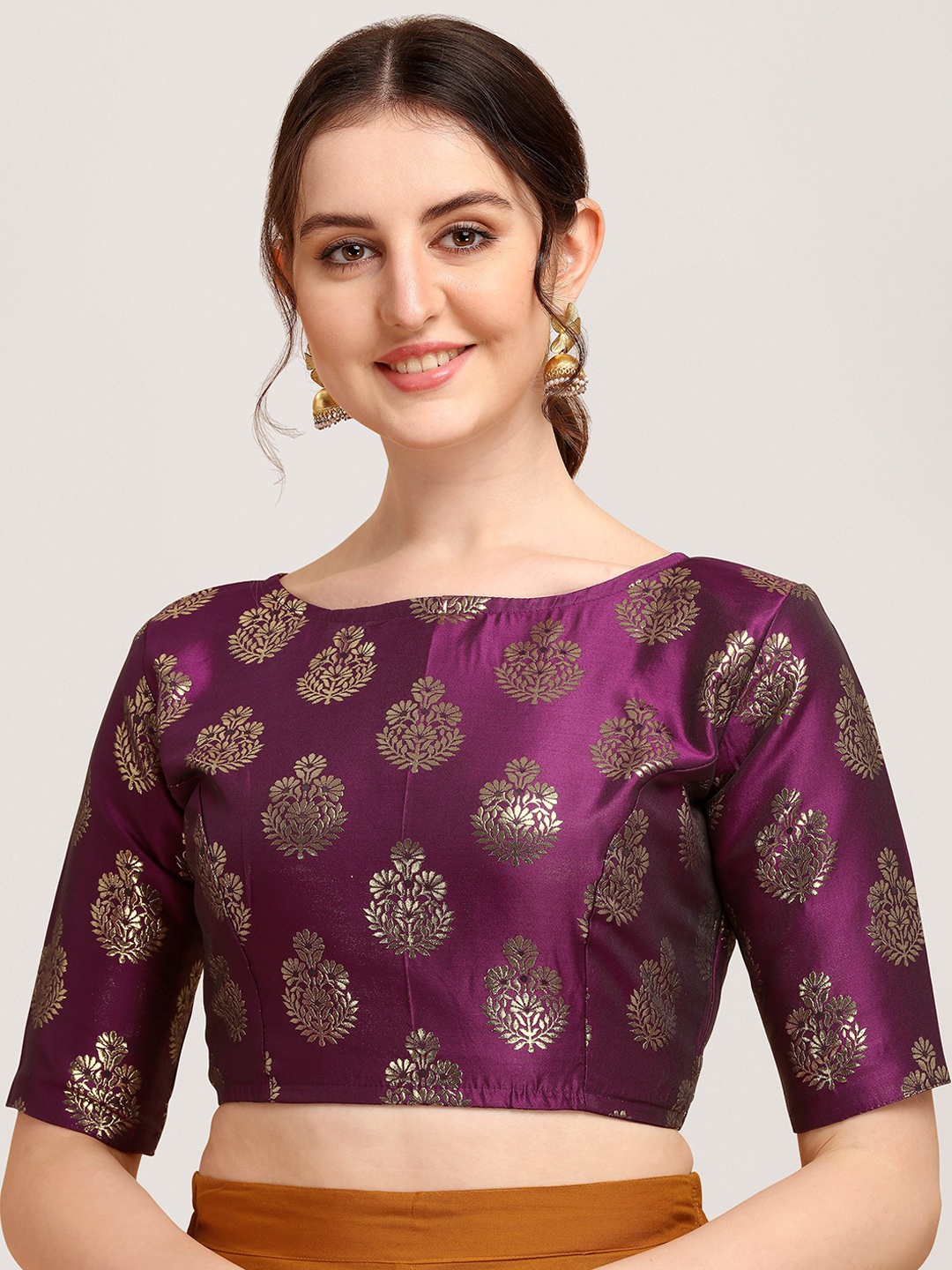 

Oomph! Ethnic Motifs Woven Design Saree Blouse, Purple