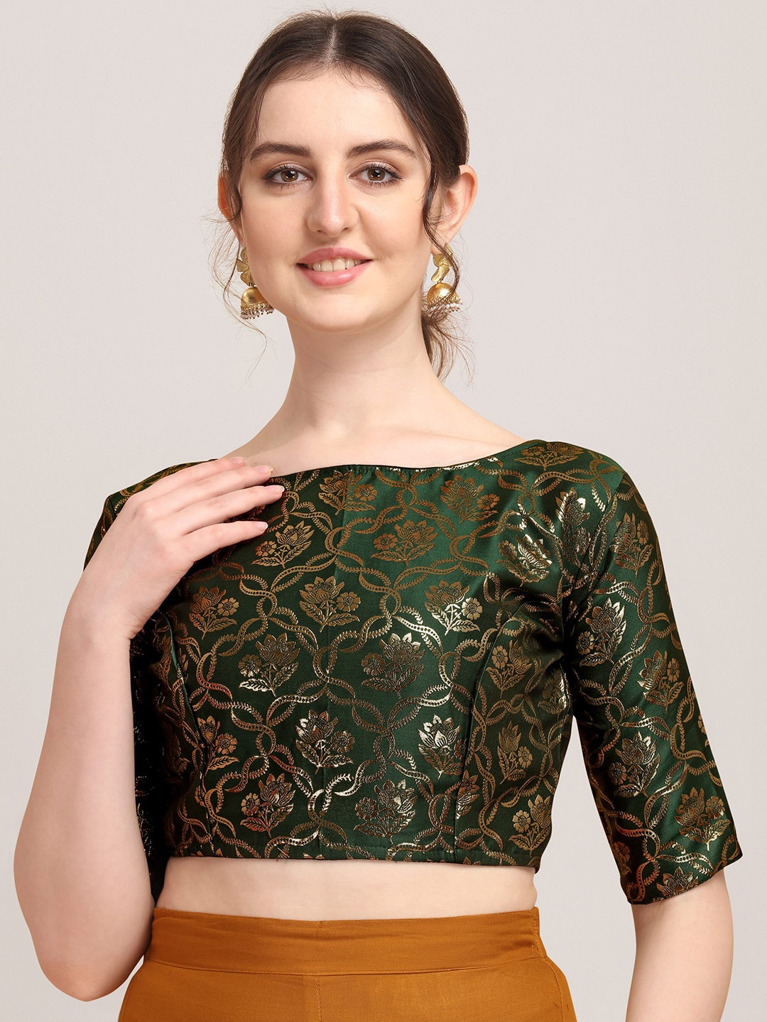 

Oomph! Woven Design Silk Saree Blouse, Green