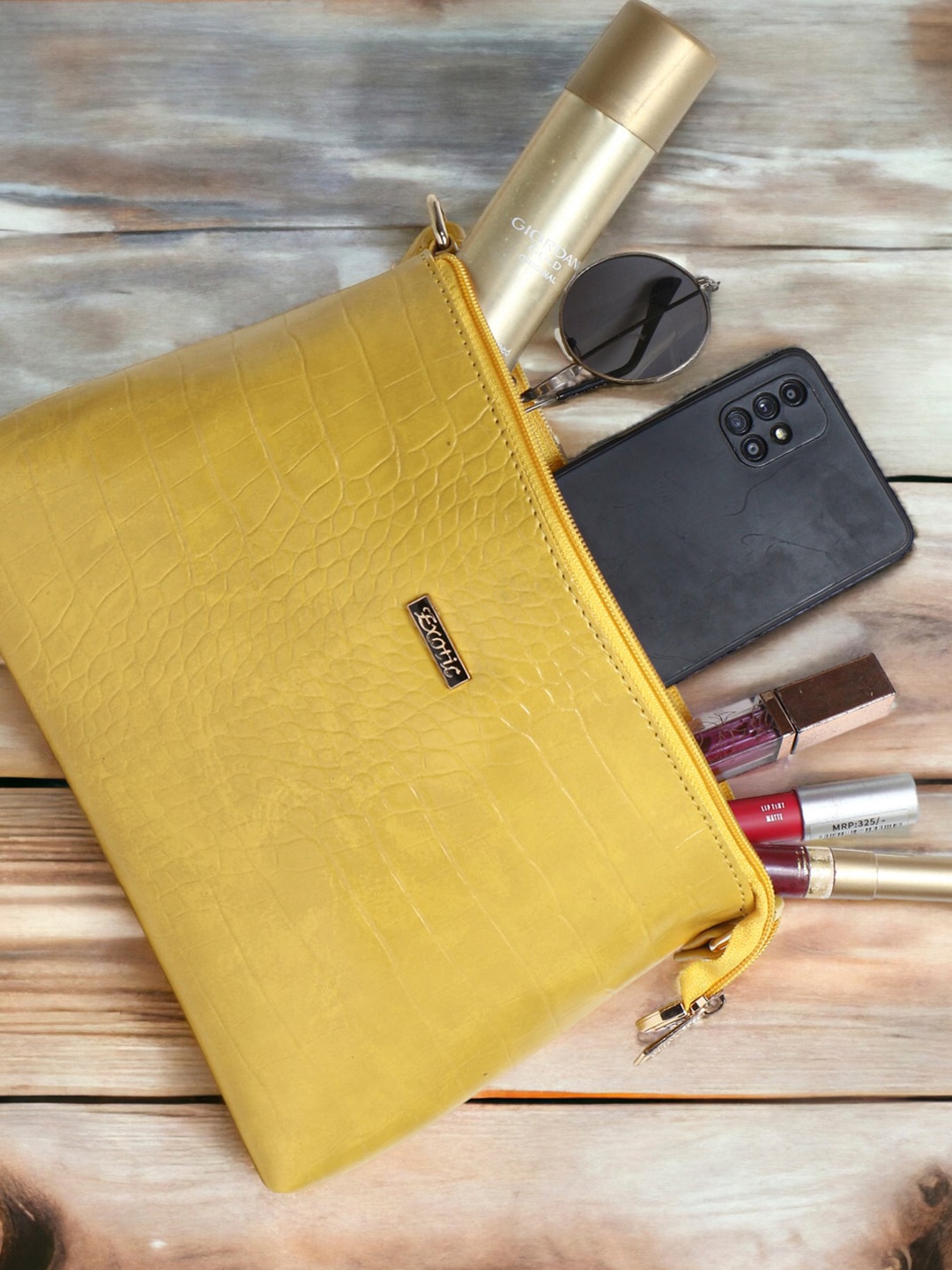 

Exotic Textured Structured Sling Bag, Yellow