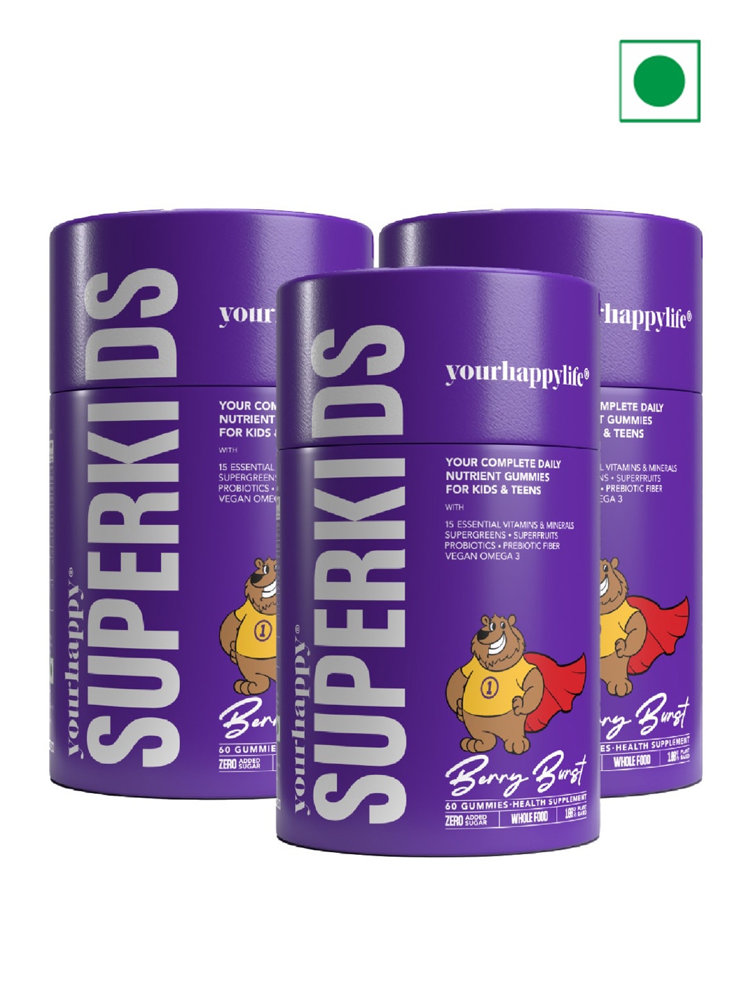 

yourhappylife Set Of 3 SuperKids Multivitamin Gummies - 60 Gummies Each, Na