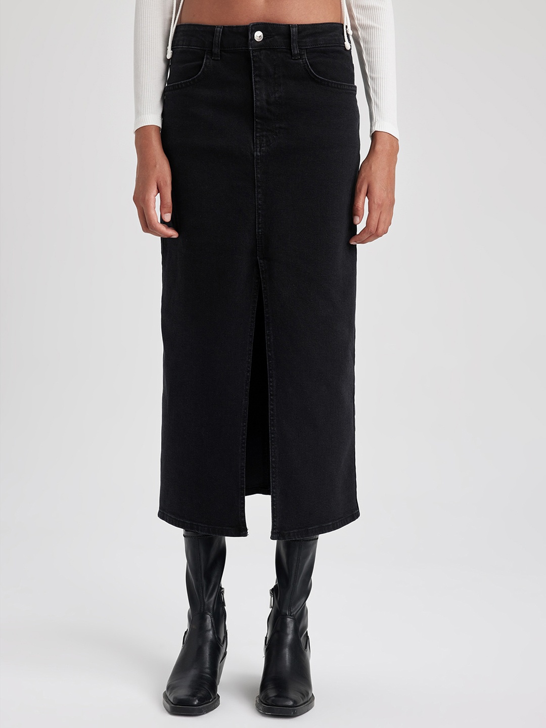 

DeFacto Straight Midi Skirt, Black