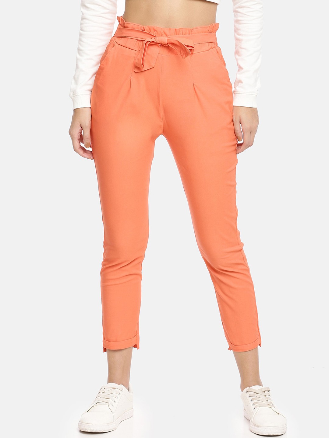 

GOLDSTROMS Women Mid-Rise Lycra Trousers, Orange