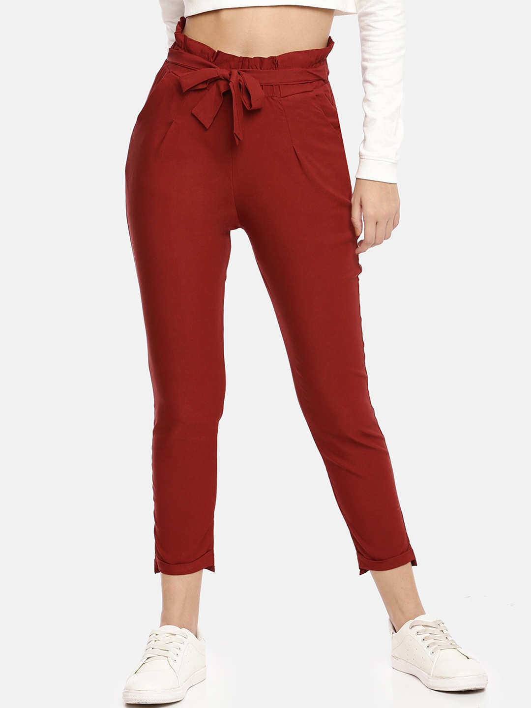 

GOLDSTROMS Women Regular Fit Mid-Rise Trousers, Red