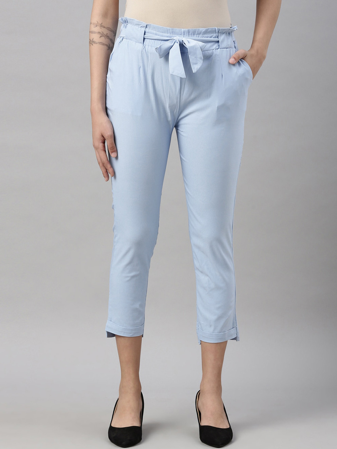 

GOLDSTROMS Women Regular Fit Mid-Rise Pleated Trousers, Blue