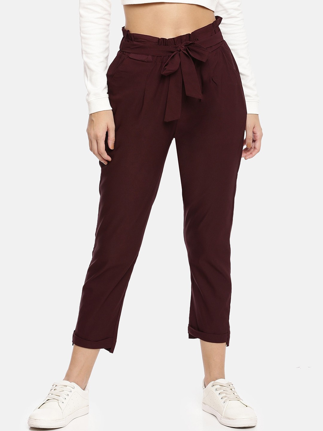 

GOLDSTROMS Women Mid-Rise Lycra Trousers, Maroon