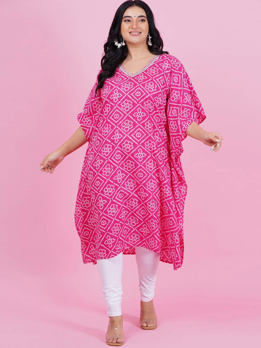 

LastInch Bandhani Printed Kaftan Kurta, Pink