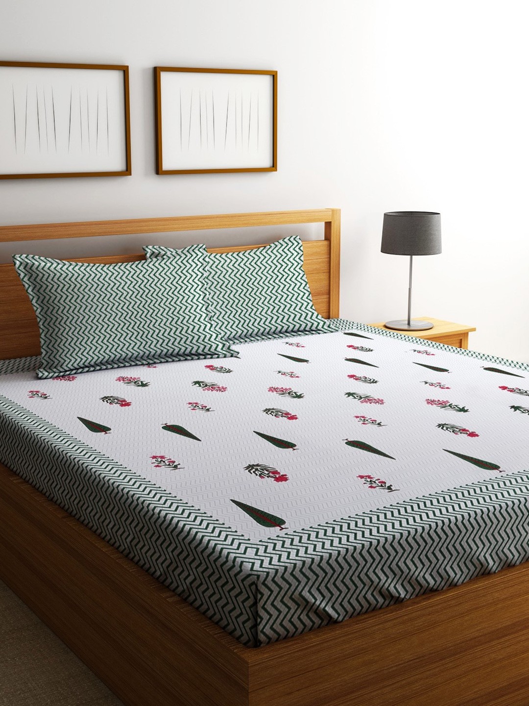 

Home Sizzler White & Green Floral Microfibre 210 TC Queen Bedsheet With 2 Pillow Covers
