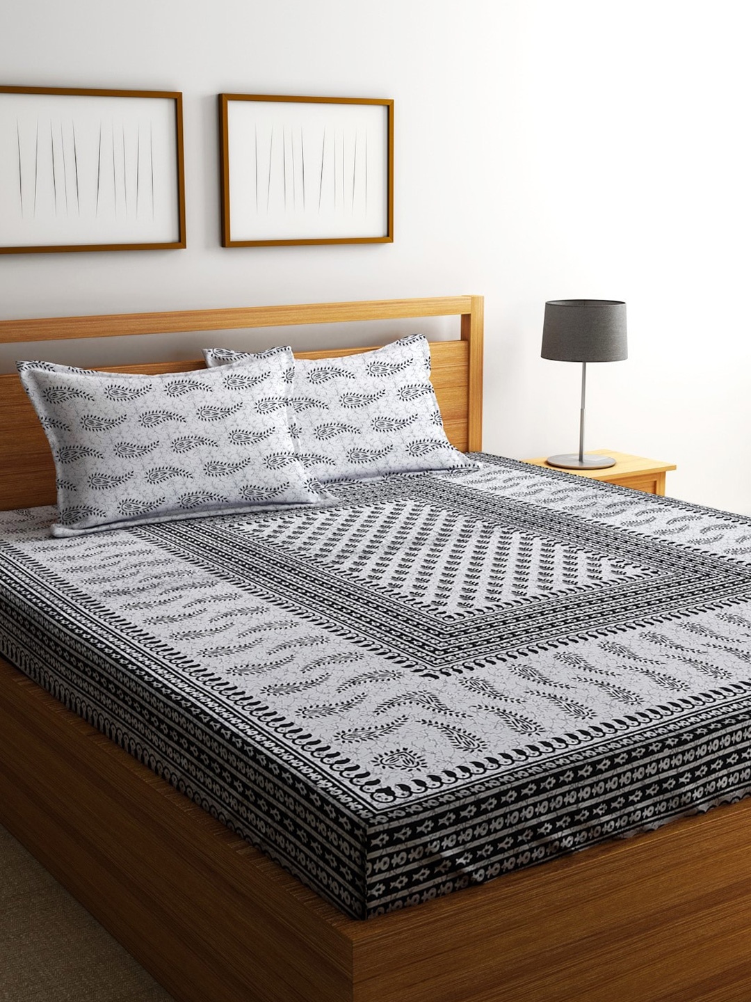 

Home Sizzler Black Ethnic Motifs Microfibre 210 TC Queen Bedsheet with 2 Pillow Covers