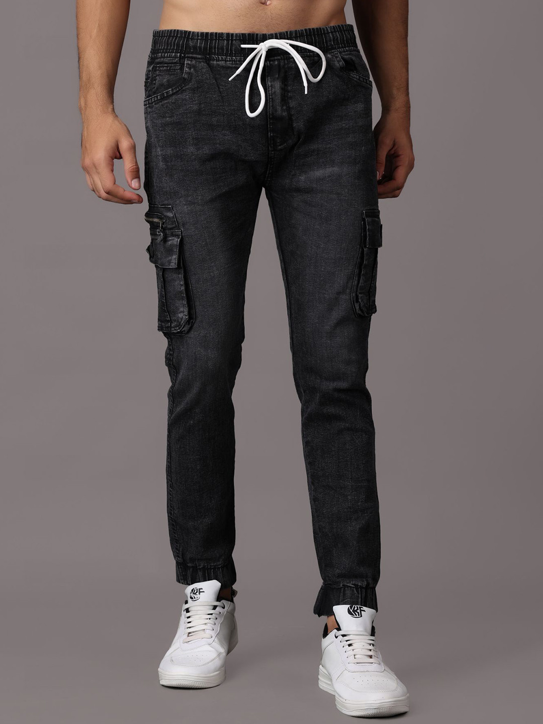 

Xee Men Black Jean Slim Fit lean Look Heavy Fade Stretchable Cotton Joggers