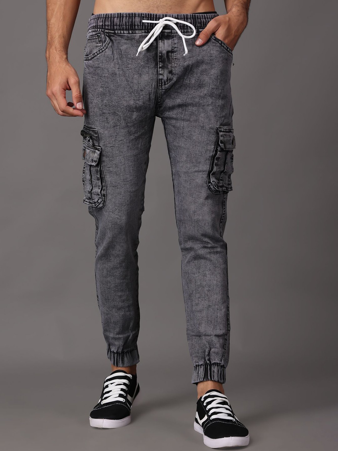 

Xee Men Jean Slim Fit Clean Look Heavy Fade Stretchable Cotton Joggers, Grey