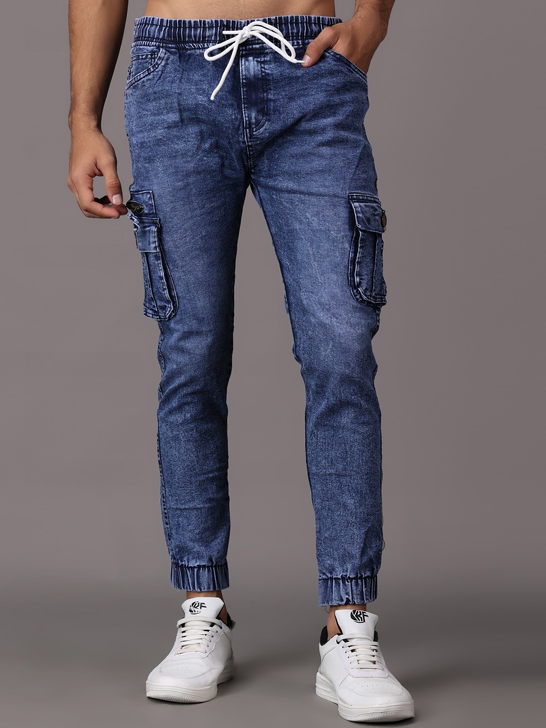 

Xee Men Jean Slim Fit Clean Look Heavy Fade Stretchable Cotton Joggers, Blue