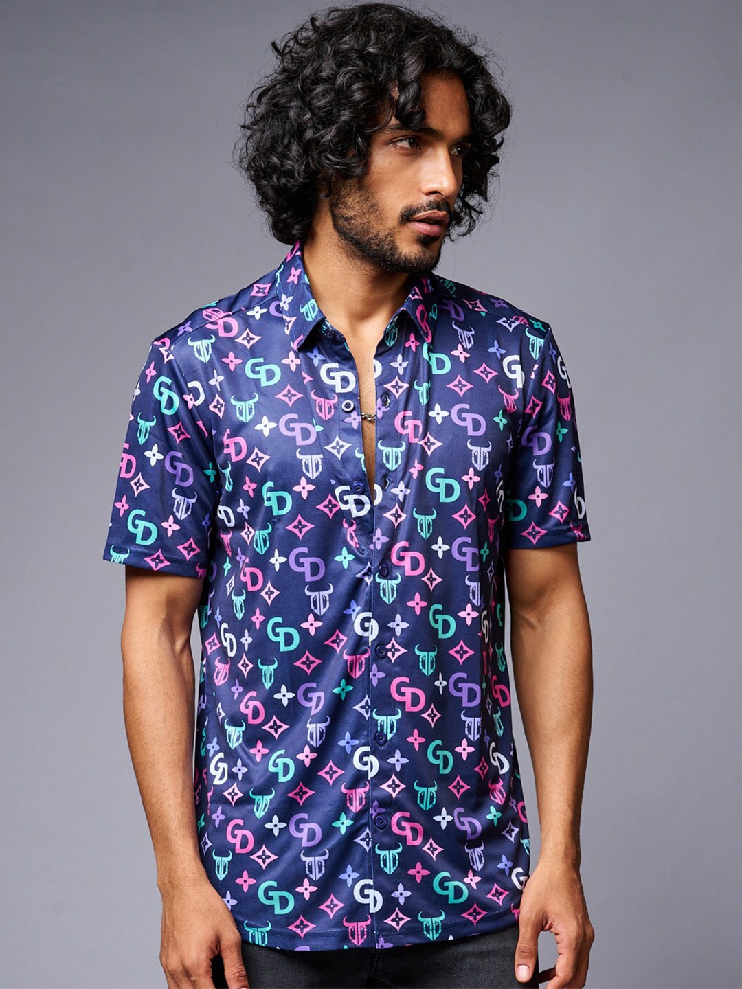 

GO DEVIL Conversational Printed Casual Shirt, Blue
