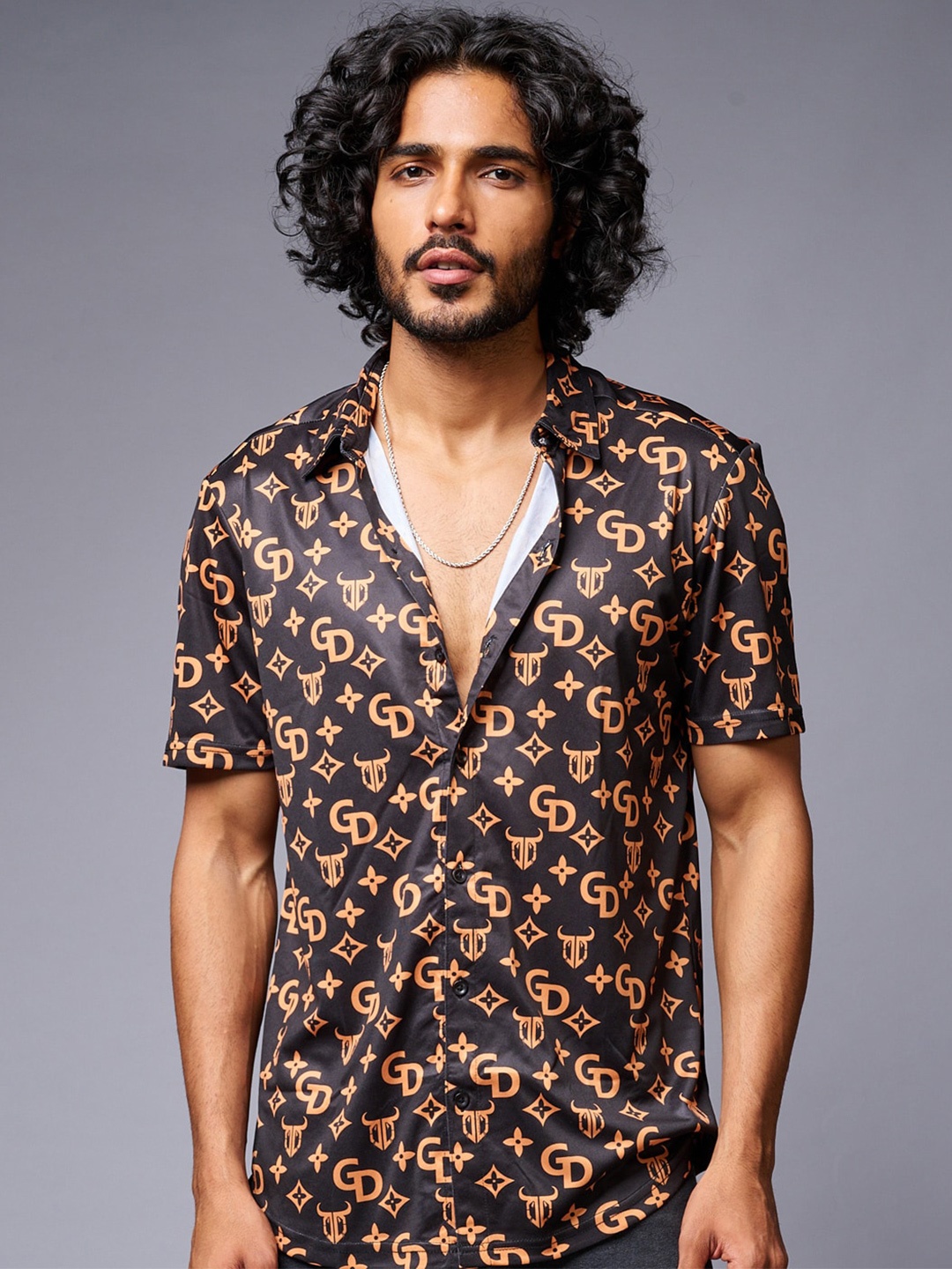 

GO DEVIL Conversational Printed Casual Shirt, Black