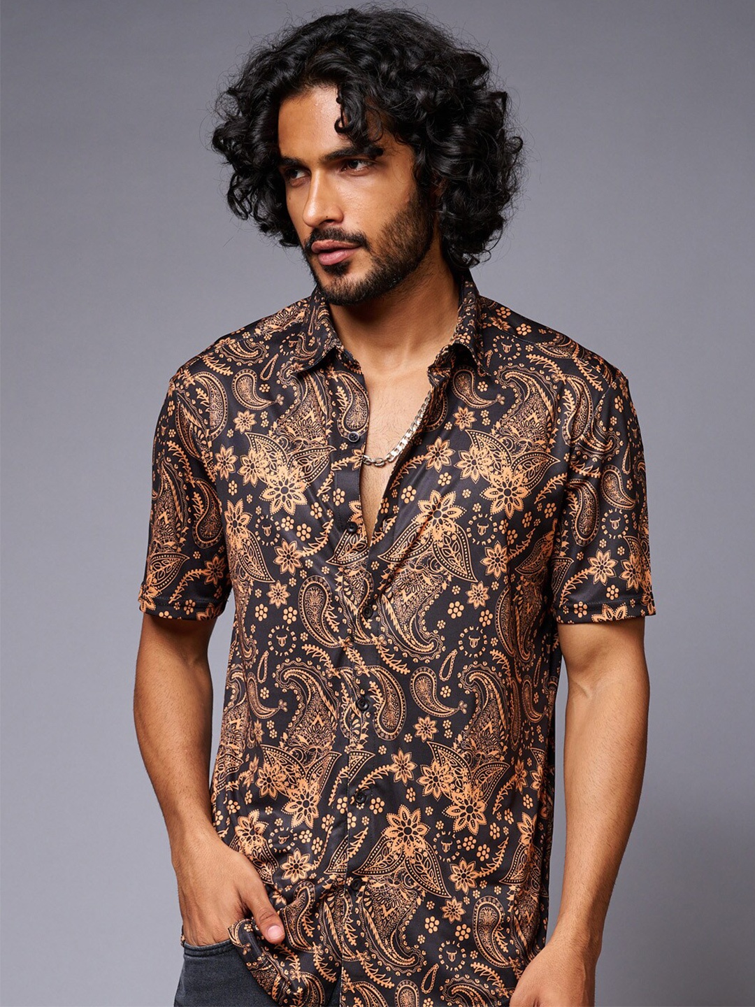 

GO DEVIL Paisley Printed Casual Shirt, Black