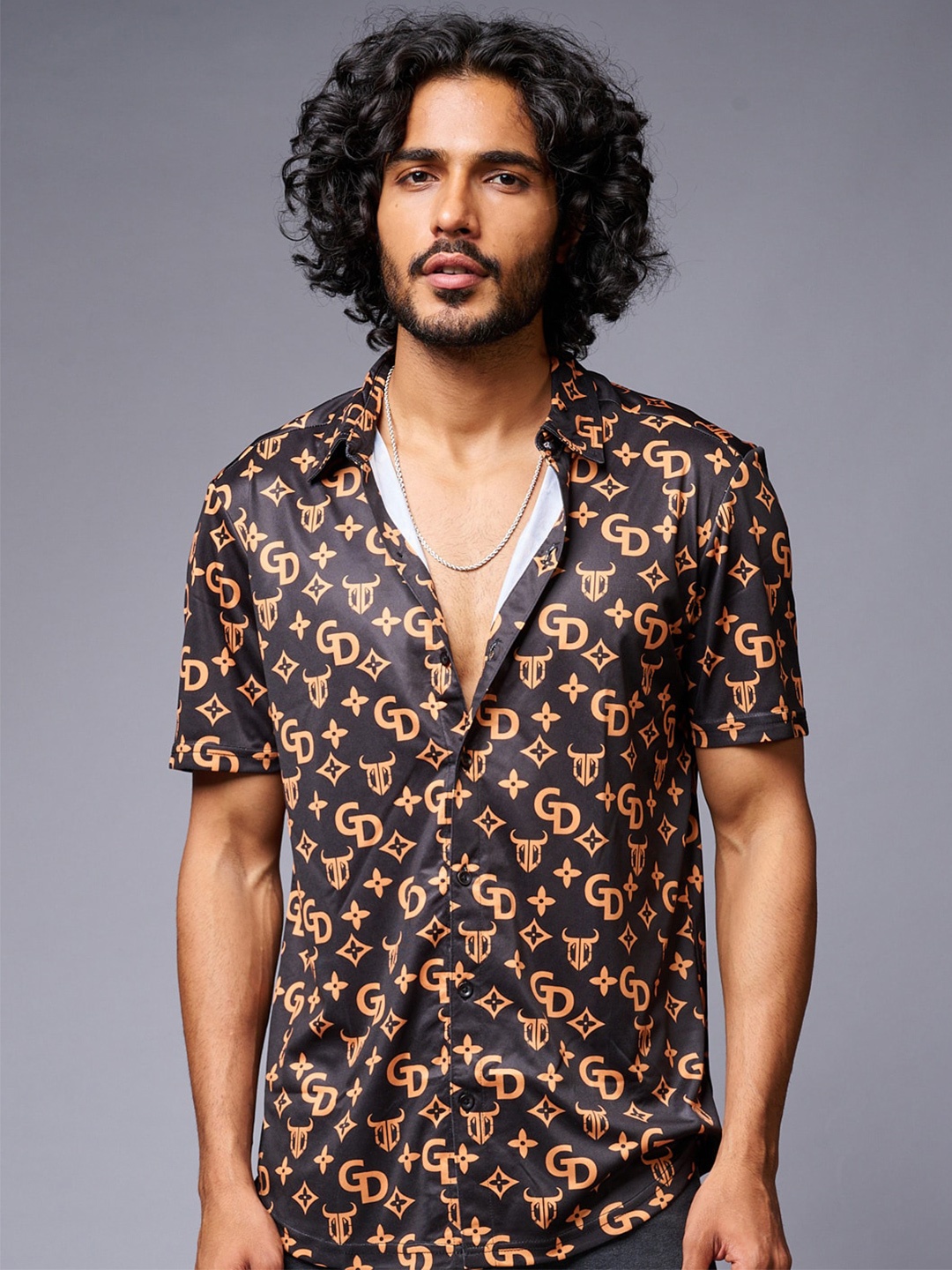 

GO DEVIL Conversational Printed Casual Shirt, Black