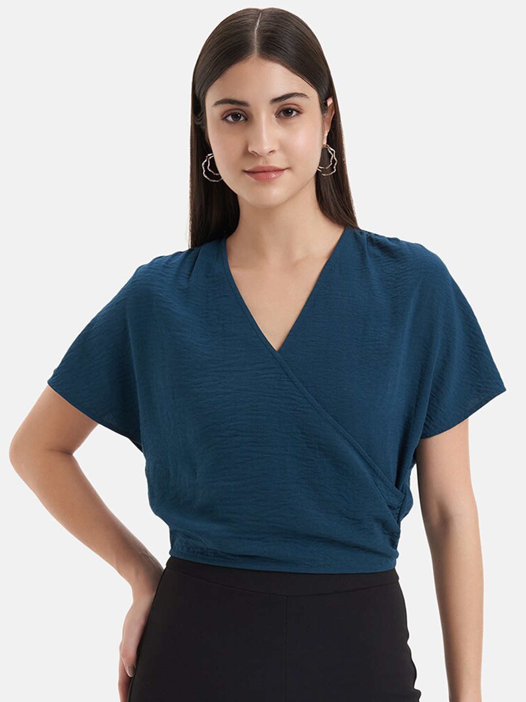 

Kazo Extended Sleeves Cotton Crepe Top, Teal