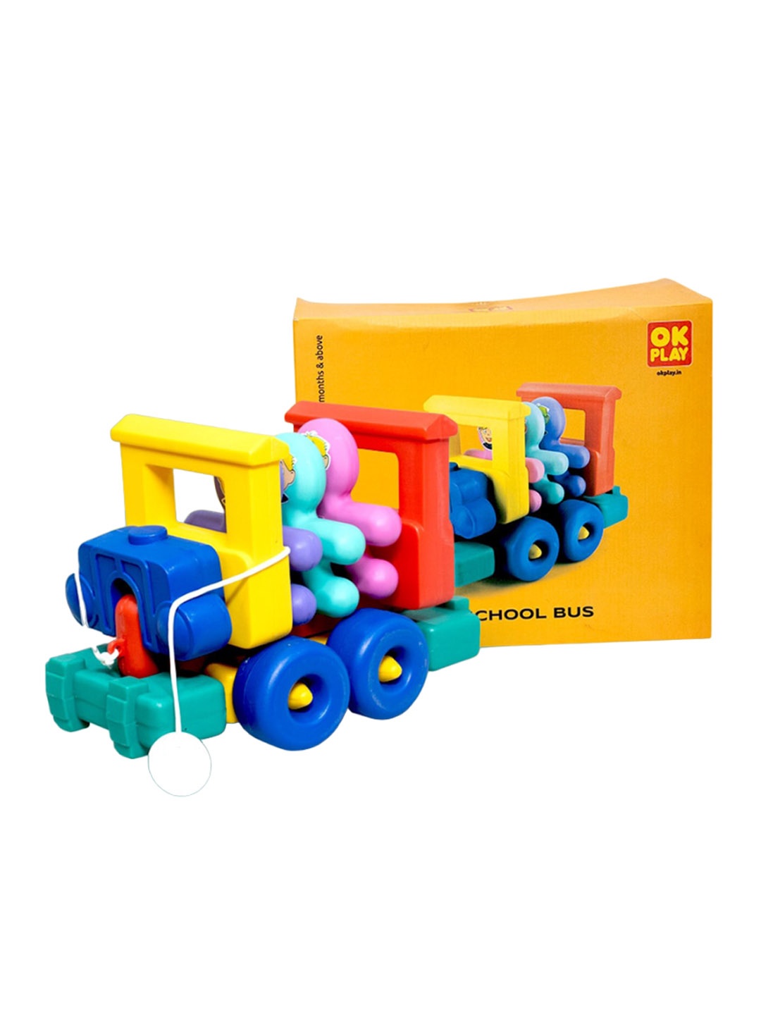 

OK PLAY Kids Pull School Bus Toy With Easy To Grip Vehicles, Yellow