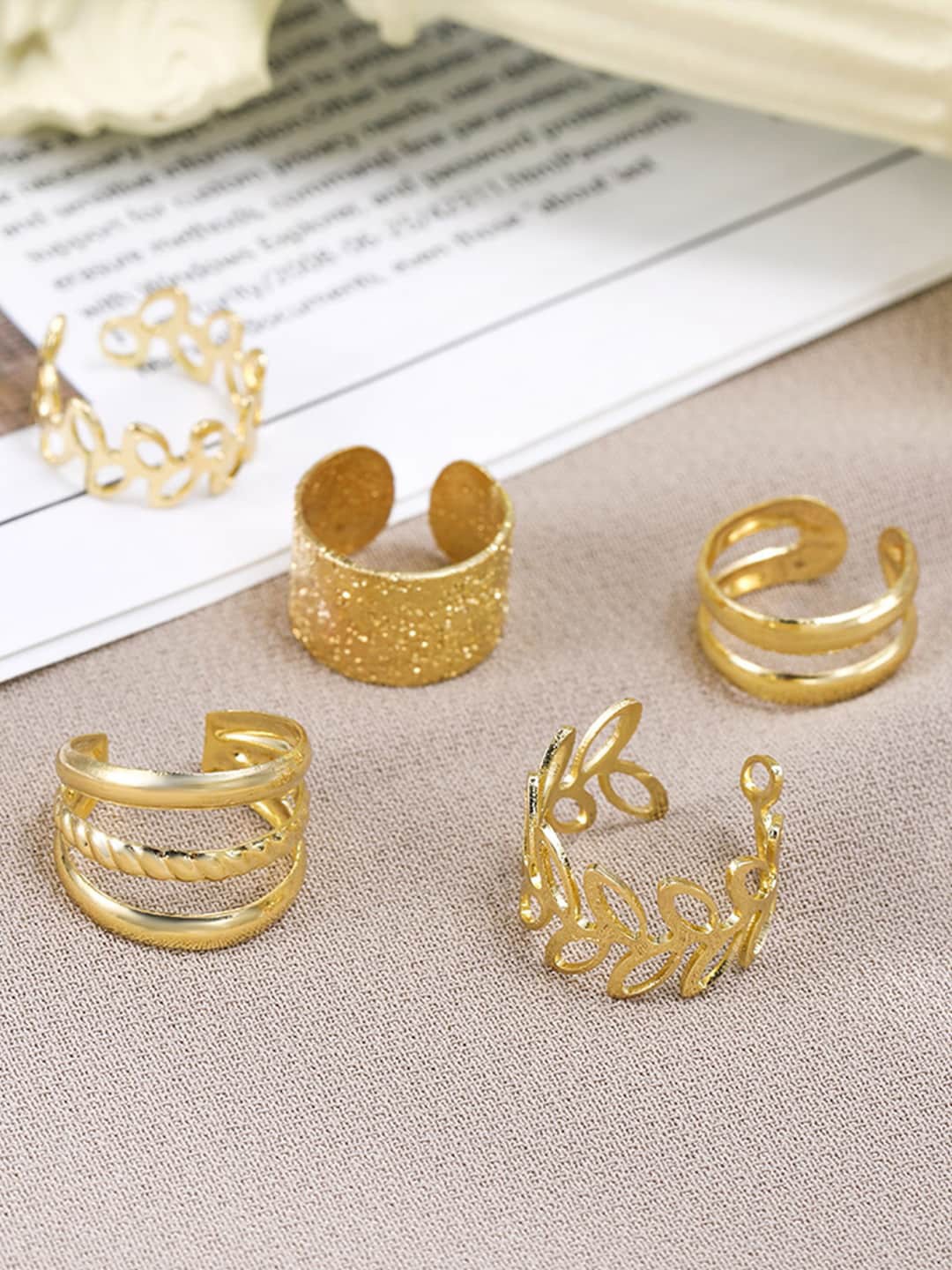 

Krelin 5Pcs Gold-Plated Fashionable Simple Leaf & Geometric Metal Ear Cuffs