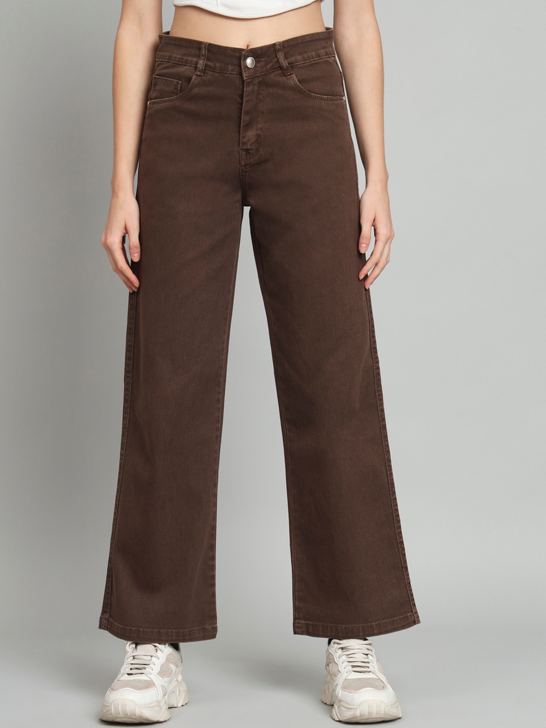 

BROOWL Women Mid-Rise Straight Fit Cotton Jeans, Brown
