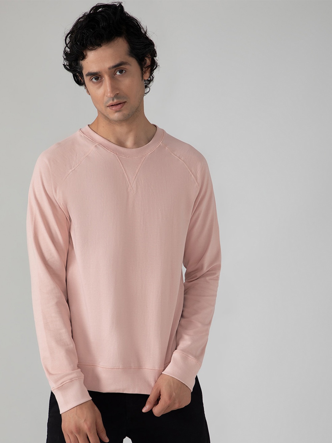 

SUBTRACT Comfort Fit Raglan Sleeve Pure Cotton Pullover, Pink