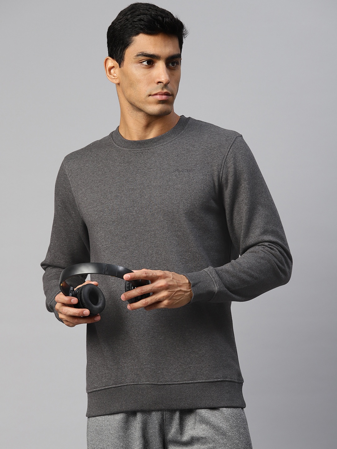 

Alcis Men Solid Pullover Sweatshirt, Grey melange