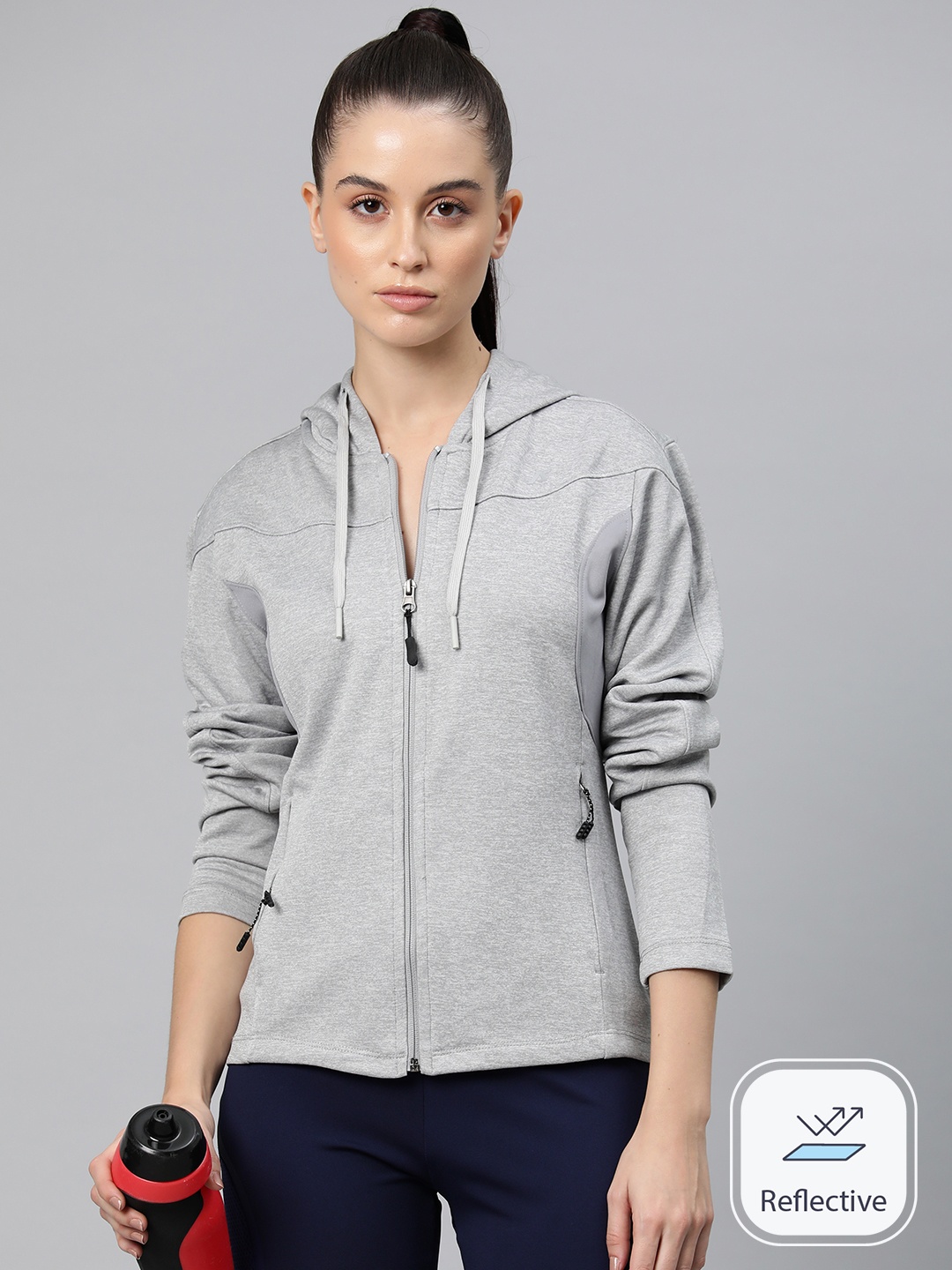 

Alcis Women Solid Training or Gym Sporty Jacket, Grey