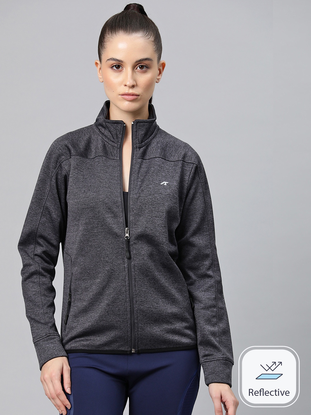 

Alcis Women Typography Training or Gym Sporty Jacket, Grey
