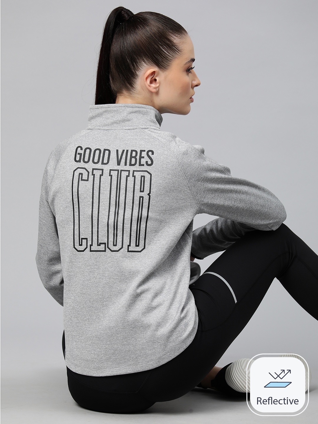 

Alcis Women Typography Training or Gym Sporty Jacket, Grey