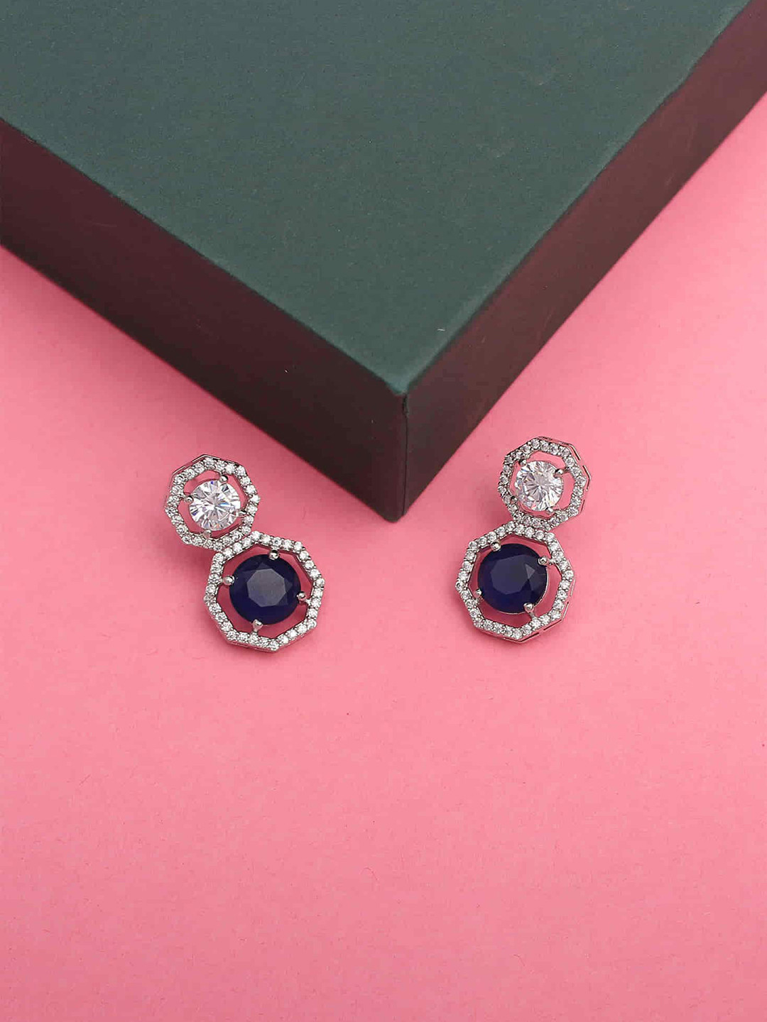 

Mirana Rhodium Plated Cubic Zirconia Studded Drop Earrings, Silver