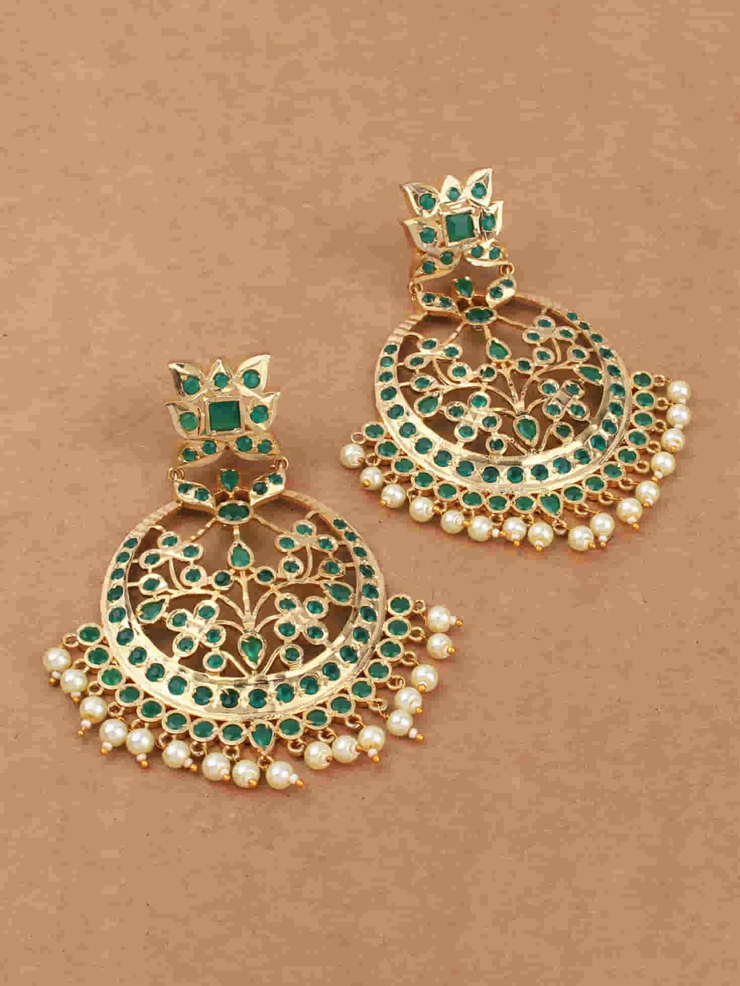 

Mirana Gold Plated Cubic Zirconia Studded Chandbalis