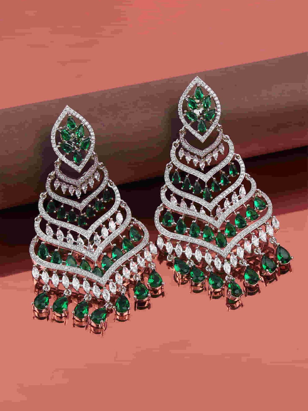 

Mirana Rhodium Plated Cubic Zirconia Studded Drop Earrings, Silver