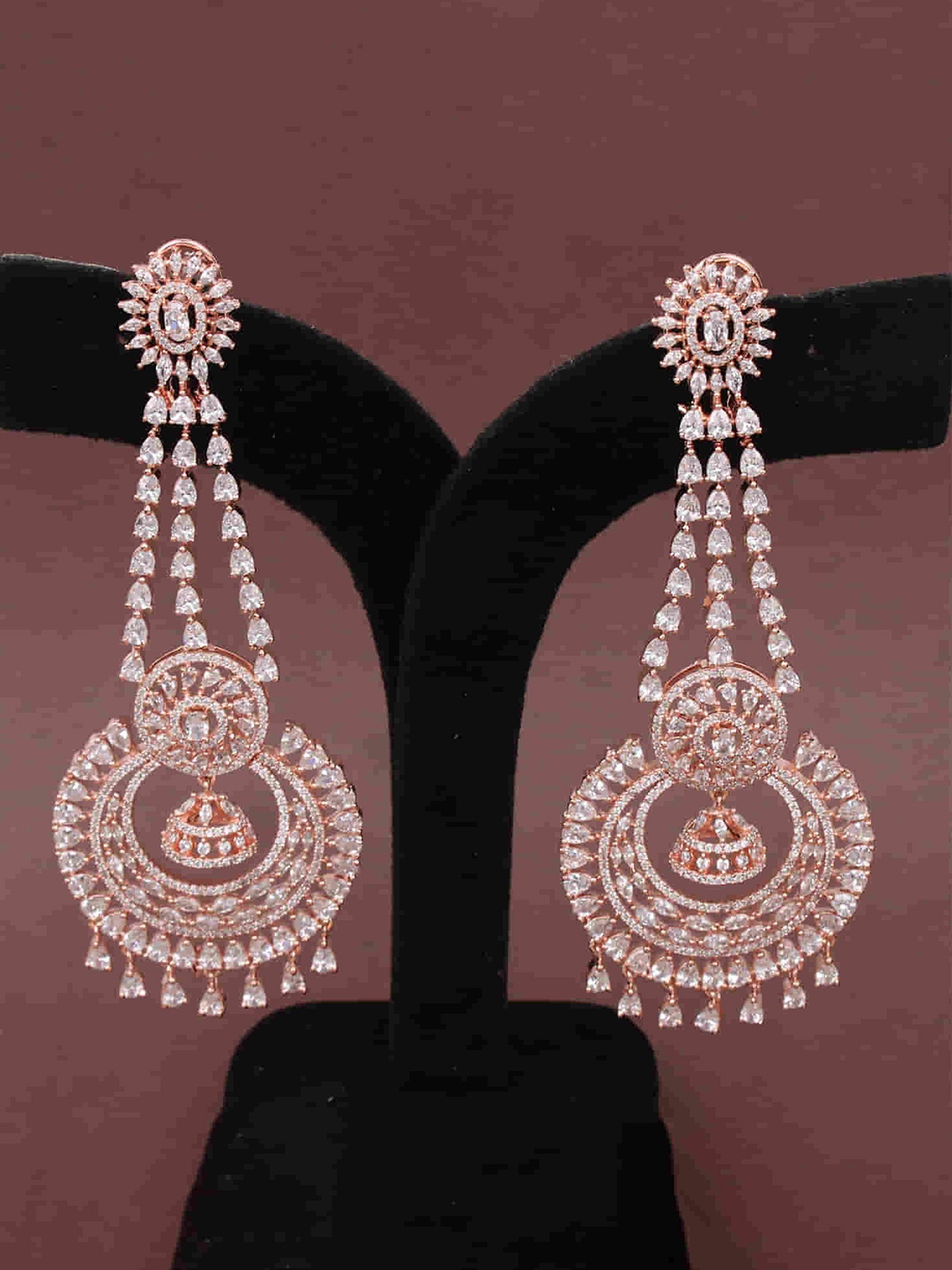 

Mirana Rose Gold Plated Cubic Zirconia Studded Drop Earrings